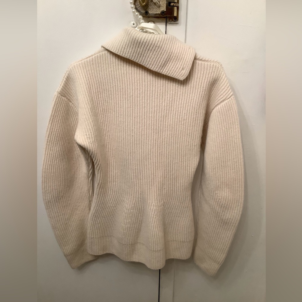 Jil Sander Asymmetric Button Turtleneck Knit Sweater Ivory Long Sleeve Sz 34-S/M - Picture 9 of 16